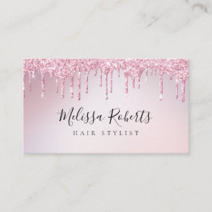 trendy pink rose gold gitter hair stylist business card