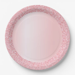 Trendy Pink Rose Gold Glitter Blank Template Paper Plate