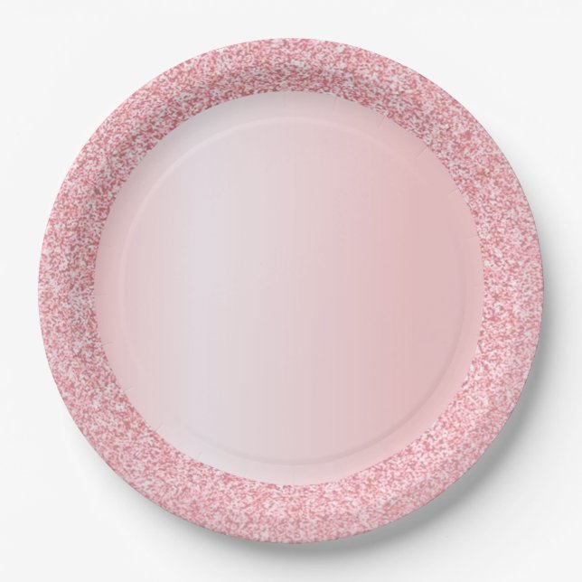 Trendy Pink Rose Gold Glitter Blank Template Paper Plate (Front)