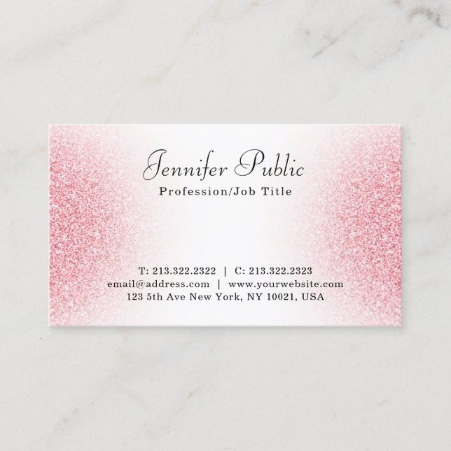 Trendy Pink Rose Gold Glitter Modern Elegant Business Card (Front)