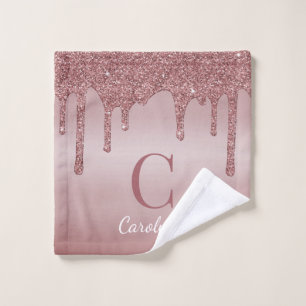 Trendy Pink Rose Gold Glitter Sparkle Drips Bath Towel Set