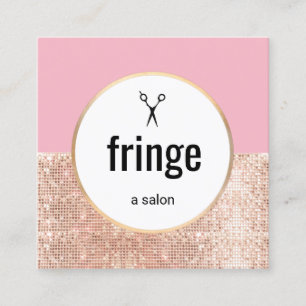 Trendy Pink Rose Gold Sequin Hair Stylist Salon Square Business Card