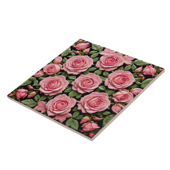 Trendy Pink Roses Beautiful Collection Tile (Side)
