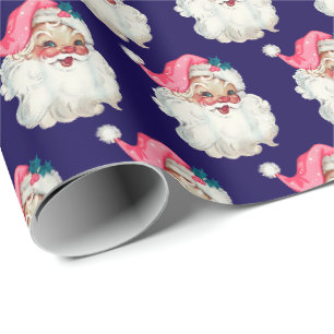 Trendy Pink Santa Face Christmas Holiday gift Wrapping Paper