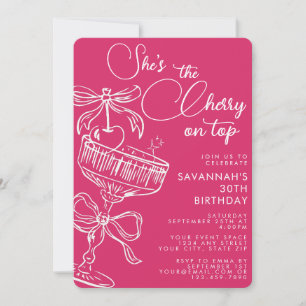 Trendy Pink She's The Cherry On Top 30th Birthday Invitation