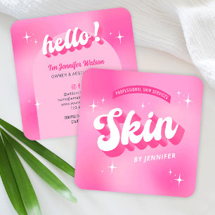 Trendy Pink Skincare Dermatologist Retro Groovy Square Business Card