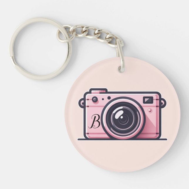 Trendy Pink Snapshot Shoot Camera Photography  Key Ring (Front)