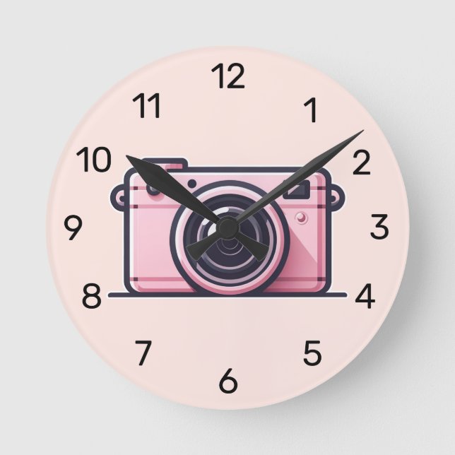Trendy Pink Snapshot Shoot Camera Photography  Round Clock (Front)