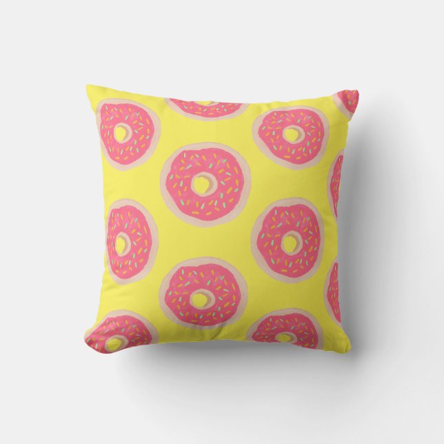 Trendy Pink Sprinkles Doughnuts Pattern Fun  Cushion (Front)