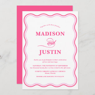 Trendy Pink Squiggle Curves Wavy Wedding Invitation