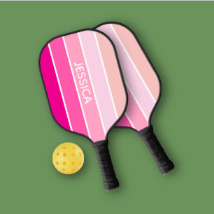 Trendy Pink Striped Personal Pickleball Paddle