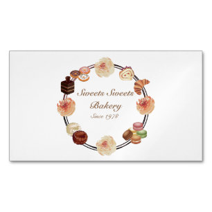 Trendy Pink Sweets Bakery Watercolor Floral Magnetic Business Card