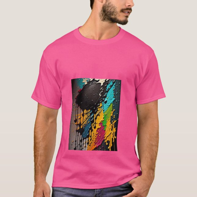 Trendy Pink Tee for Men with Artistic Design" (Front)