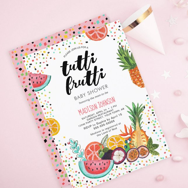 Trendy | Pink | Tropical Tutti Frutti Baby Shower Invitation (Creator Uploaded)