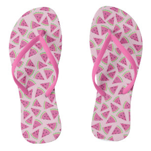 Trendy Pink Tropical Watermelon Pattern Flip Flops