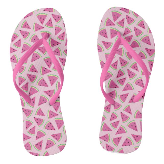 Trendy Pink Tropical Watermelon Pattern Flip Flops (Footbed)