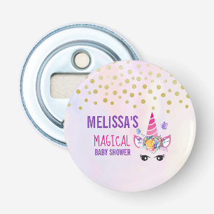 Trendy Pink Unicorn Confetti & Flowers Baby Shower Bottle Opener