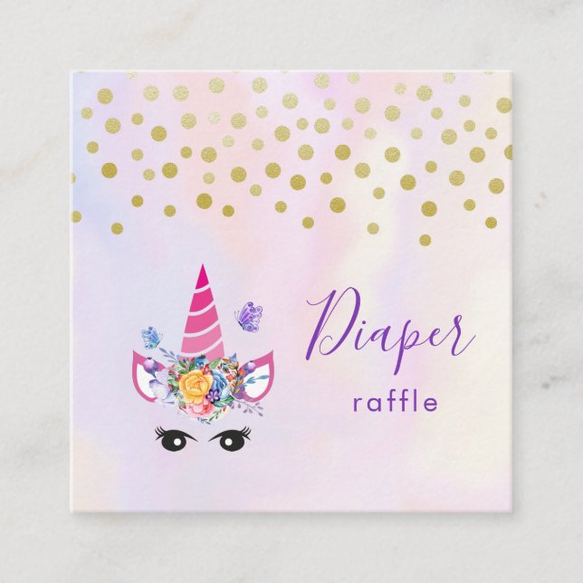 Trendy Pink Unicorn with Flowers Diaper Raffle Enclosure Card (Front)