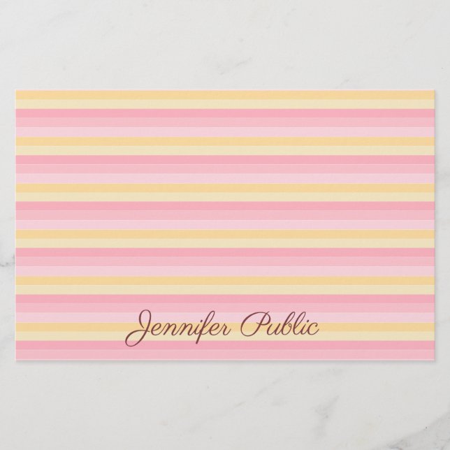 Trendy Pink Vanille Yellow White Script Template Stationery (Front)