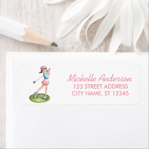 Trendy Pink Watercolor Golf Golfers Return Address