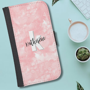 Trendy Pink Watercolor Initial Monogram Samsung S4 Wallet Case