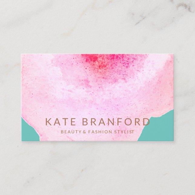 Trendy Pink Watercolor Large Floral Art Business Card (Front)