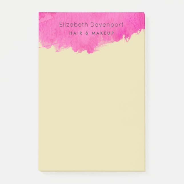Trendy Pink Watercolor Paint Splatter Post-it Notes (Front)