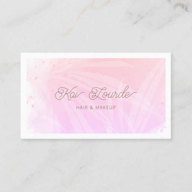 Trendy  Pink Watercolor Plants Leaves  Business Card (Front)