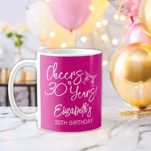 Trendy Pink Whimsical Hand Drawn 30th Birthday Coffee Mug