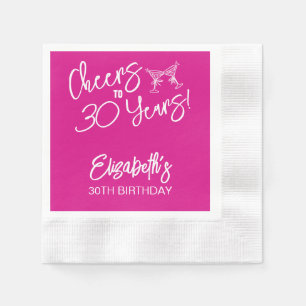 Trendy Pink Whimsical Hand Drawn 30th Birthday Napkin