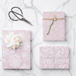 Trendy Pink & White Christmas Pattern Trio Wrapping Paper Sheet
