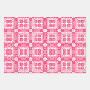 Trendy Pink White Shapes Geometric Pattern Wrapping Paper Sheet