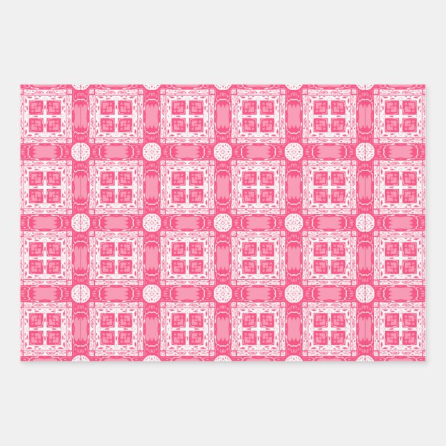 Trendy Pink White Shapes Geometric Pattern  Wrapping Paper Sheet (Front)