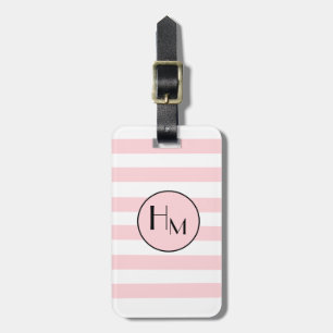 Trendy Pink & white stripe monogram luggage tag