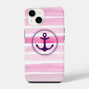 Trendy Pink White Watercolors Purple Anchor Case-M iPhone 14 Case