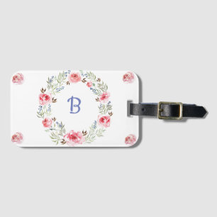 Trendy Pink Wreath Monogram Pattern Luggage Tag