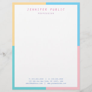 Trendy Pink Yellow Blue Green Elegant Modern Custom Letterhead