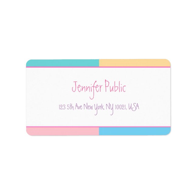 Trendy Pink Yellow Blue Green Handwritten Name Label (Front)