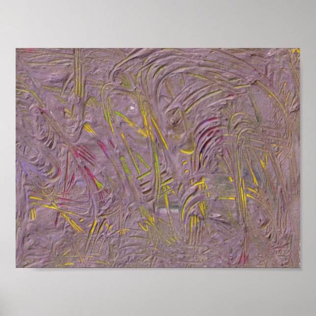 Trendy Pink Yellow Green Modern Abstract Art Poster (Front)