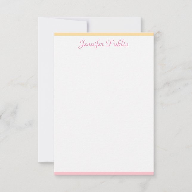 Trendy Pink Yellow Modern Handwritten Name Card (Front)