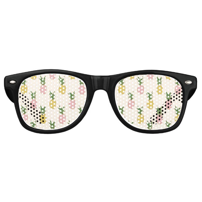 Trendy Pink Yellow Tropical Pineapple Pattern Retro Sunglasses (Front)