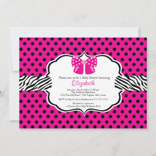 Trendy PInk Zebra Frame Baby Shower Invitation