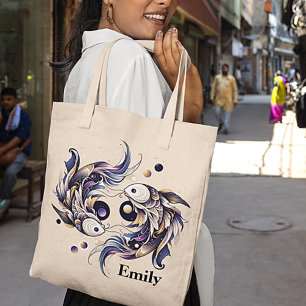 Trendy Pisces Watercolor Zodiac Design Tote Bag