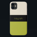 Trendy Pistachio Green Colour Block with Name iPhone 11 Case<br><div class="desc">A classic design with simple chic colour bock elements in trendy pistachio green,  black and neutral sand beige has a designer look. Personalise the text template with your name,  monogram or other desired text.</div>