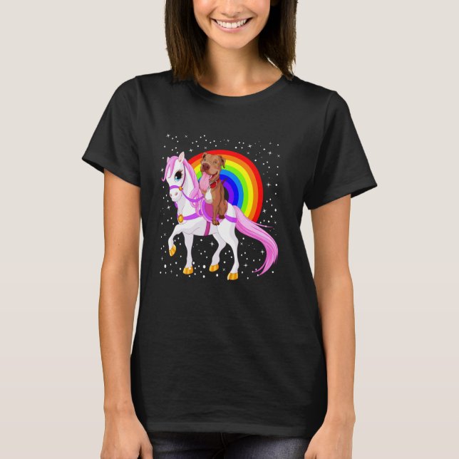 Trendy Pitbull Rainbow Horse T-Shirt (Front)