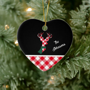 Trendy Plaid Christmas Deer Personalised Ceramic Tree Decoration