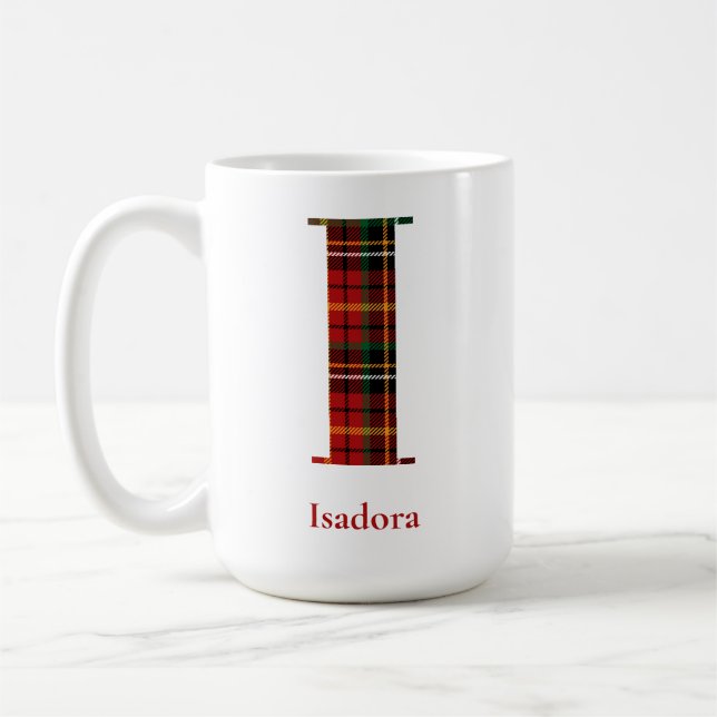 Trendy Plaid Letter I Monogram Name Christmas Coffee Mug (Left)