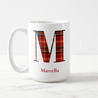 Trendy Plaid Letter M Monogram Name Christmas Coffee Mug