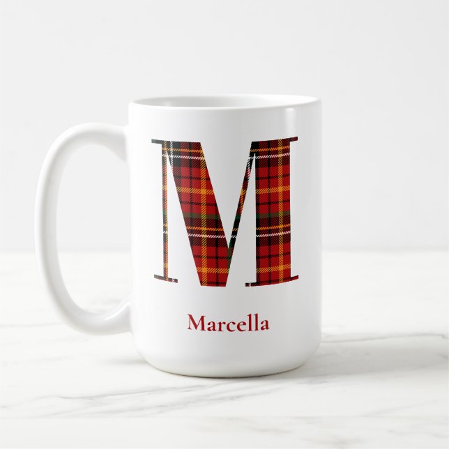Trendy Plaid Letter M Monogram Name Christmas Coffee Mug (Left)