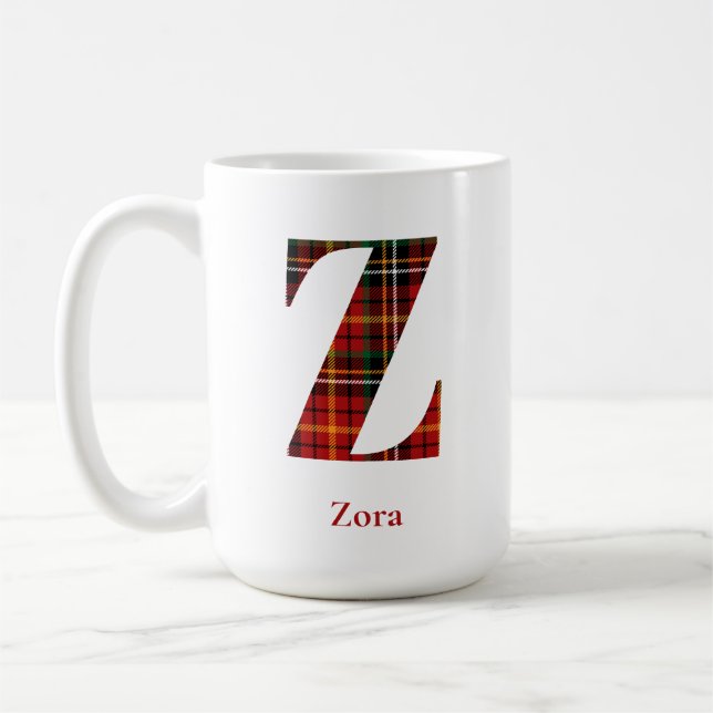 Trendy Plaid Letter Z Monogram Name Christmas Coffee Mug (Left)